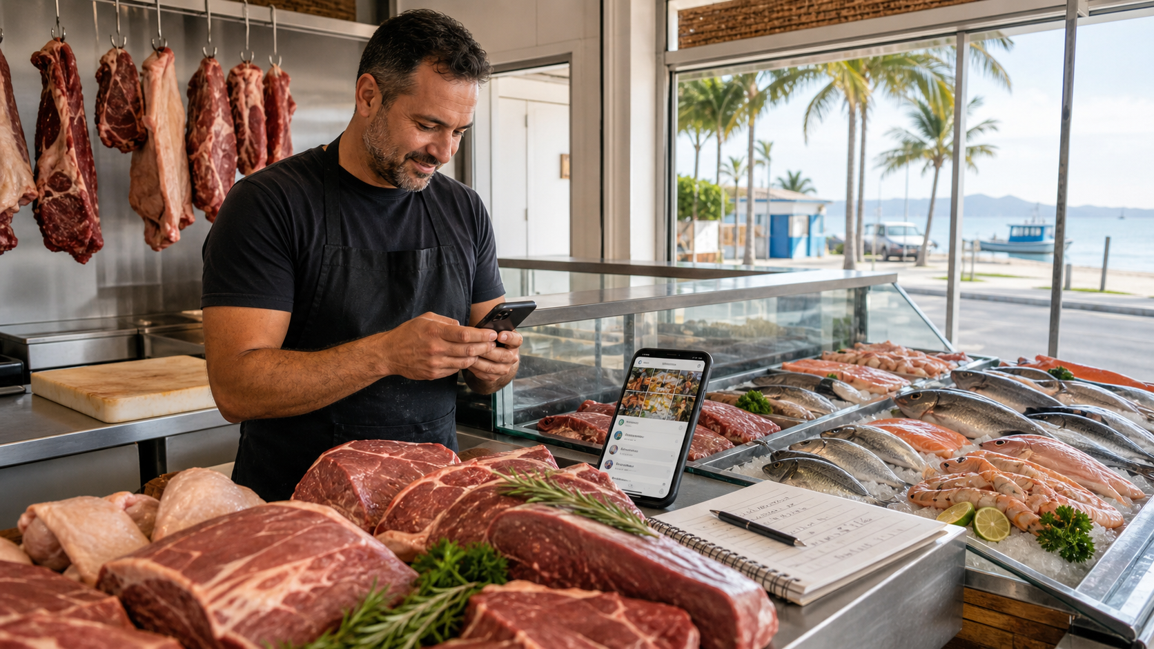 Açougues, peixarias e casas de carne em Itapoá com vitrine digital para churrasco