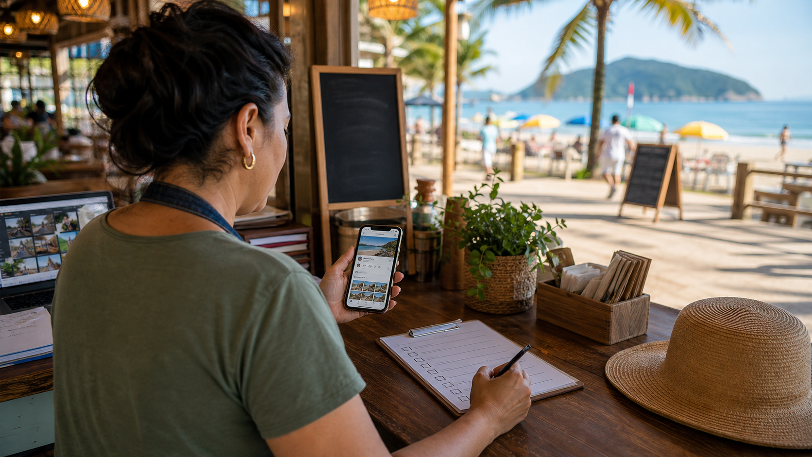 Alta temporada em Itapoá com negócio local preparando Google e WhatsApp