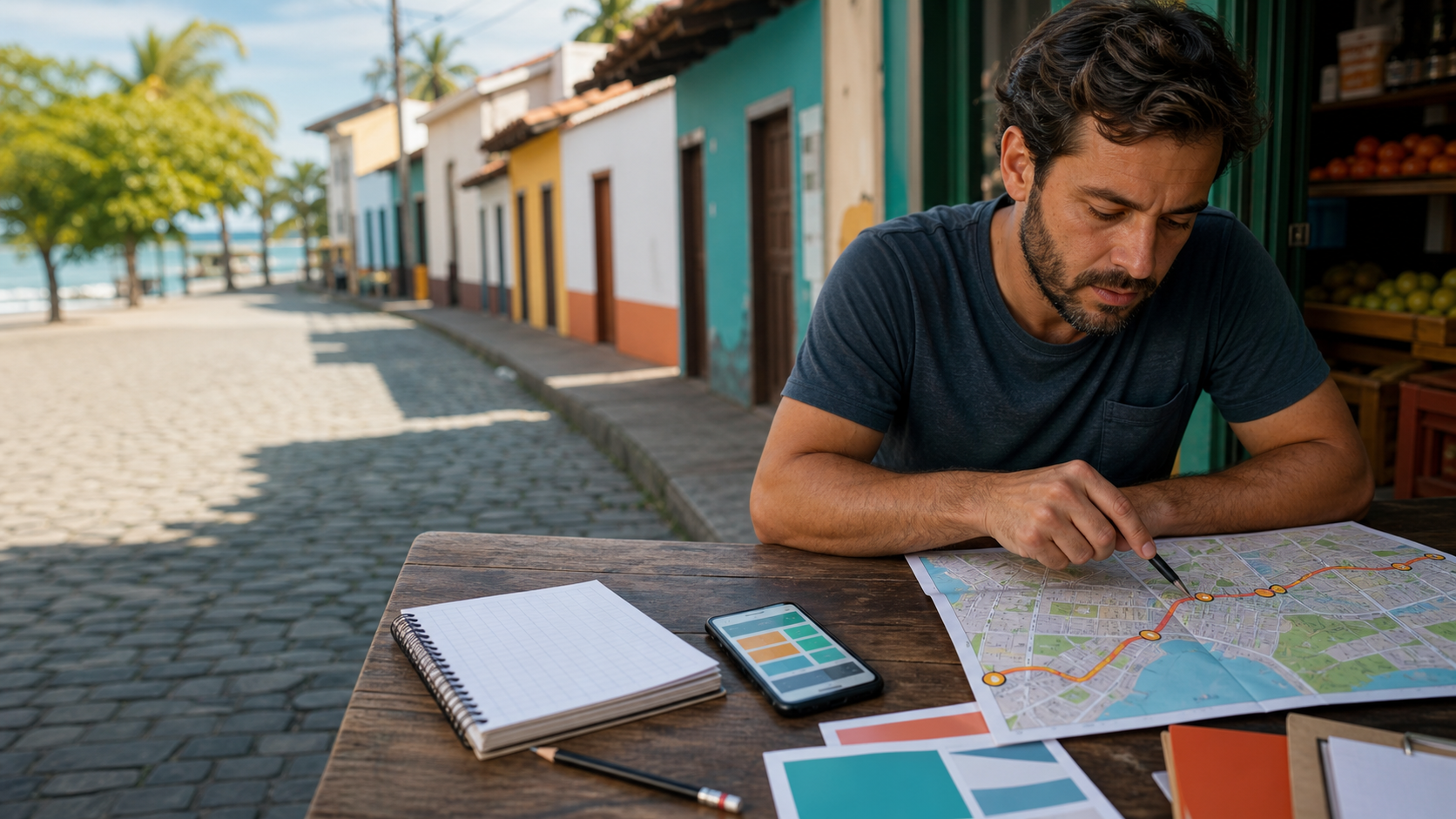 Anúncios na Princesa do Mar com mapa, público e orçamento local sendo planejados