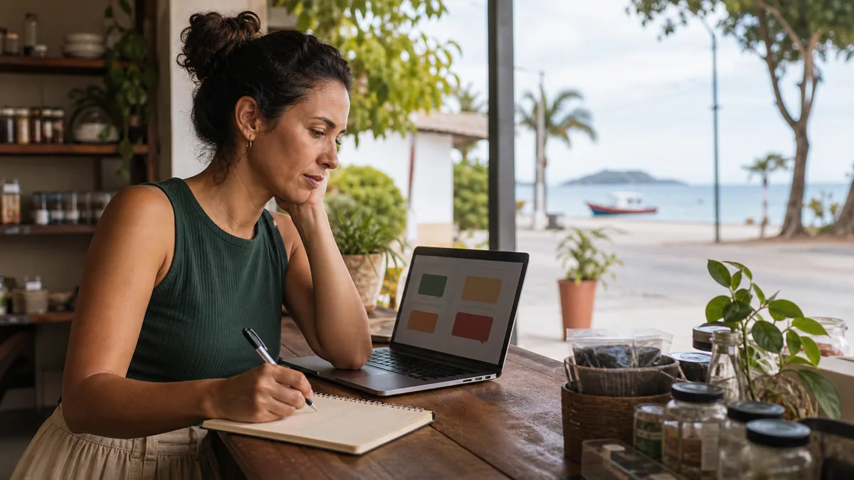 Empresário em Itapoá analisando avaliações públicas de concorrentes para melhorar atendimento