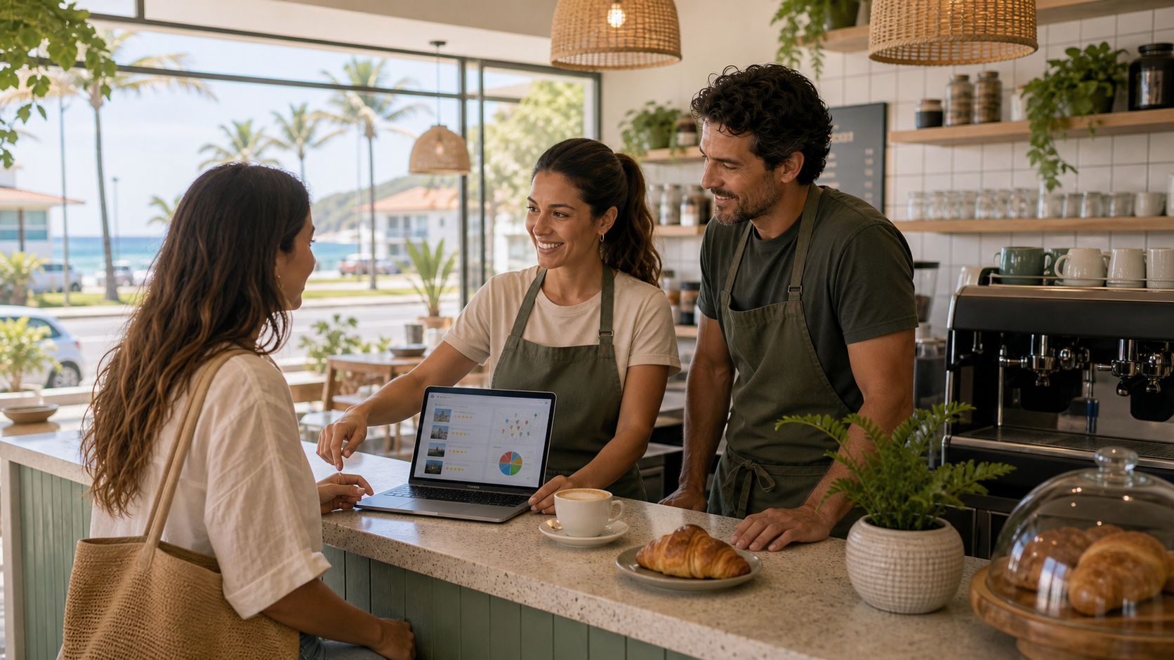 Cafeteria em Itapoá usando avaliações e mapa para atrair clientes
