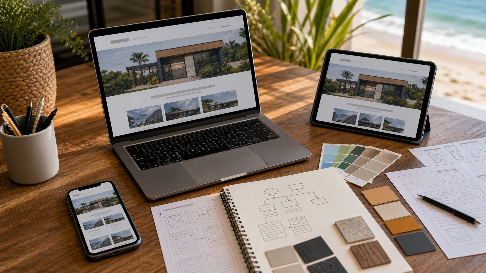 Wireframes de criação de sites em Itapoá para computador e celular