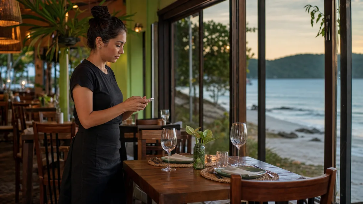 Restaurante em Itapoá preparando mesa para Dia dos Namorados com reserva digital