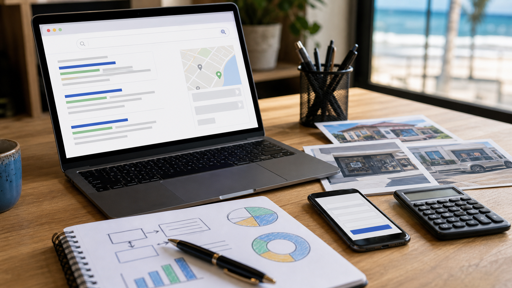 Planejamento de Google Ads em Itapoá com palavras-chave e painel de cliques