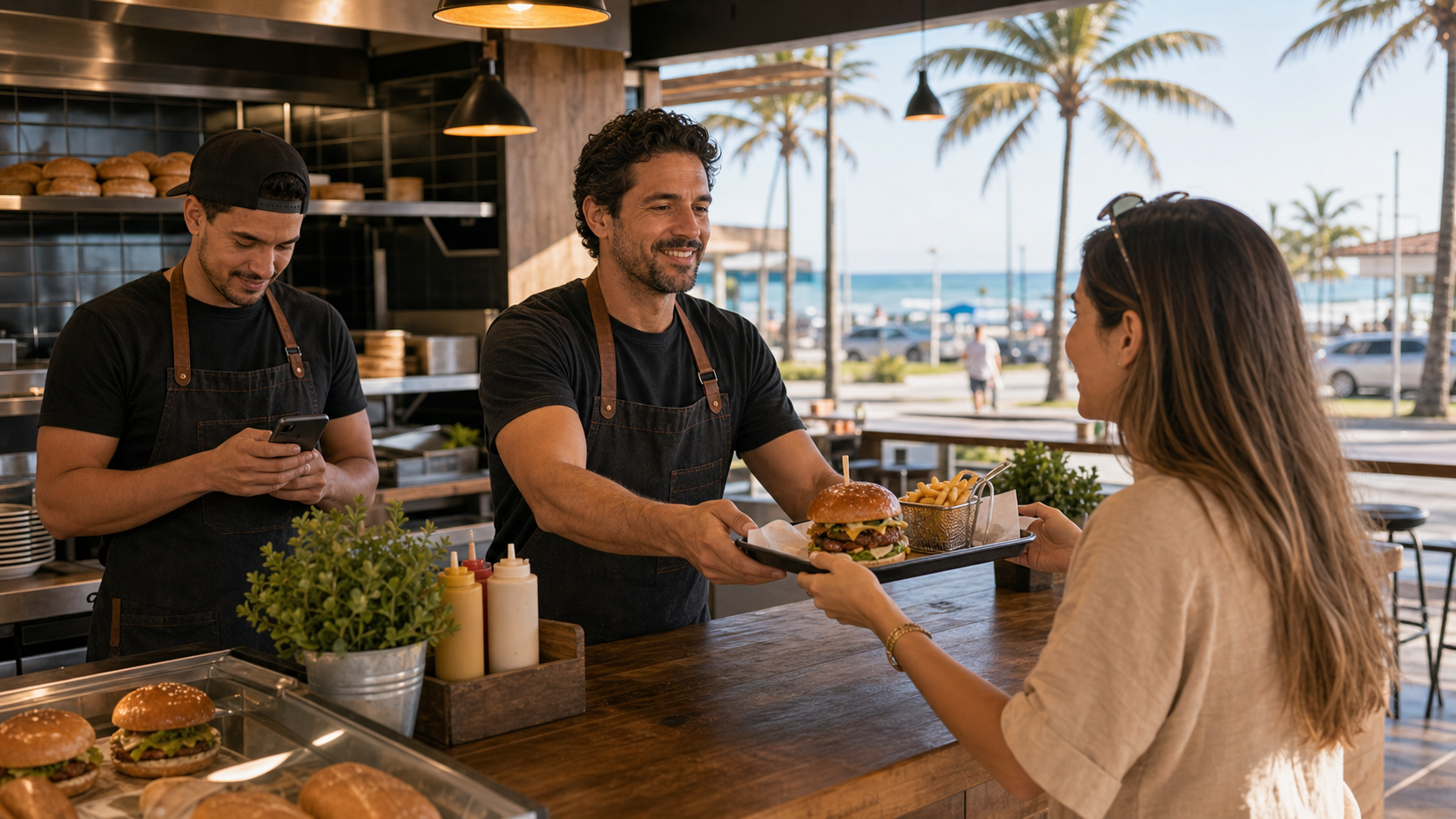 Hamburgueria em Itapoá organizando cardápio, avaliações e delivery