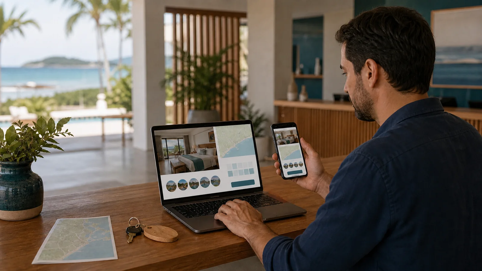Landing page para hotel em Itapoá aberta no computador e celular