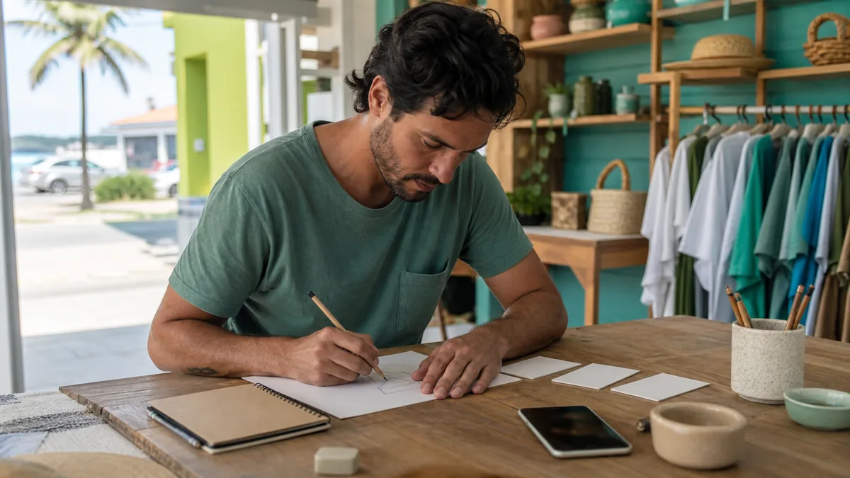 Empreendedora em Itapoá criando logo provisório simples para iniciar o negócio