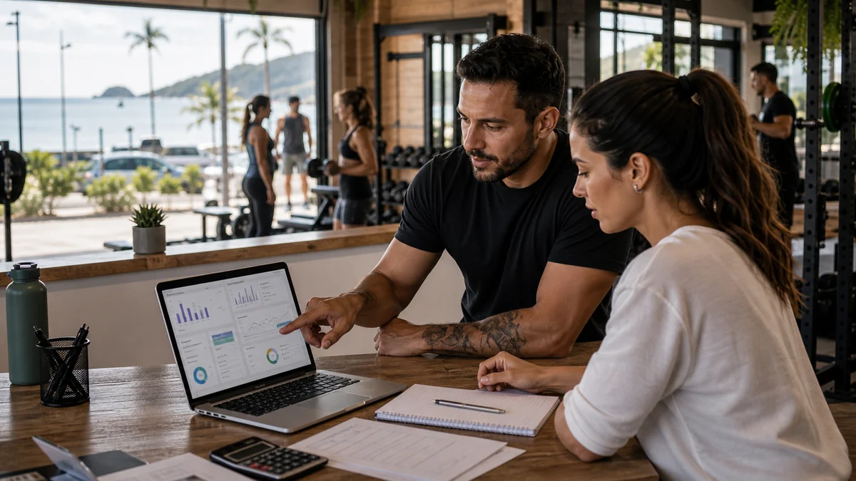 Painel com métricas de marketing para academia e crescimento da base