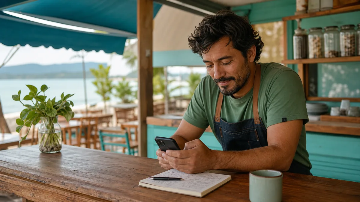 Negócio em Itapoá revisando posts e comentários para melhorar interação local