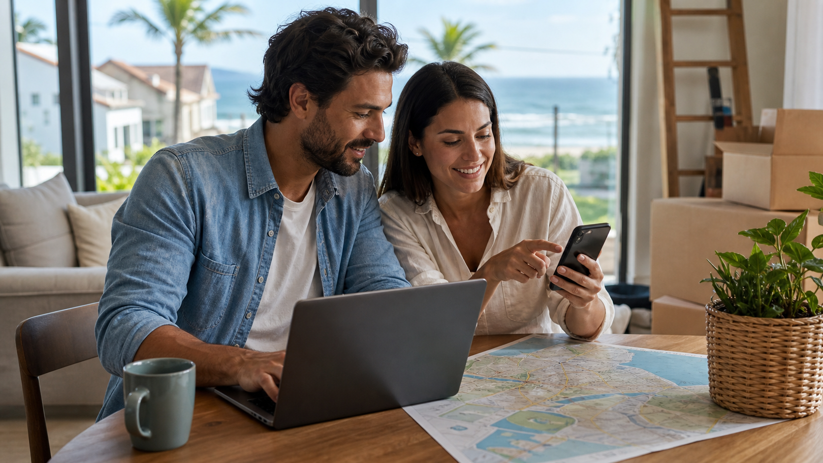 Novos moradores em Itapoá pesquisando serviços locais e negócios no Google