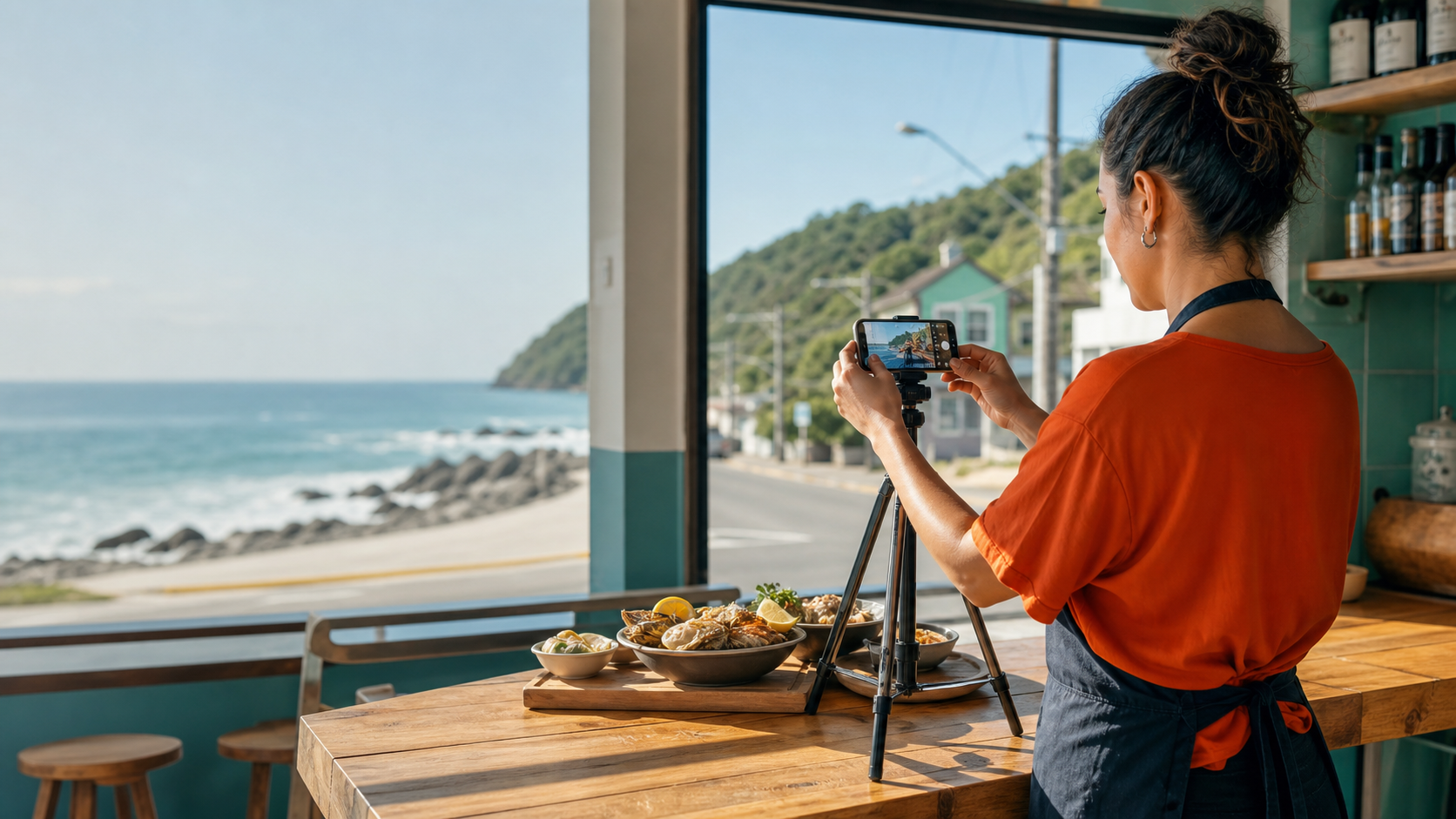 Redes sociais no Paese mostrando paisagem, negócio local e instruções para o visitante