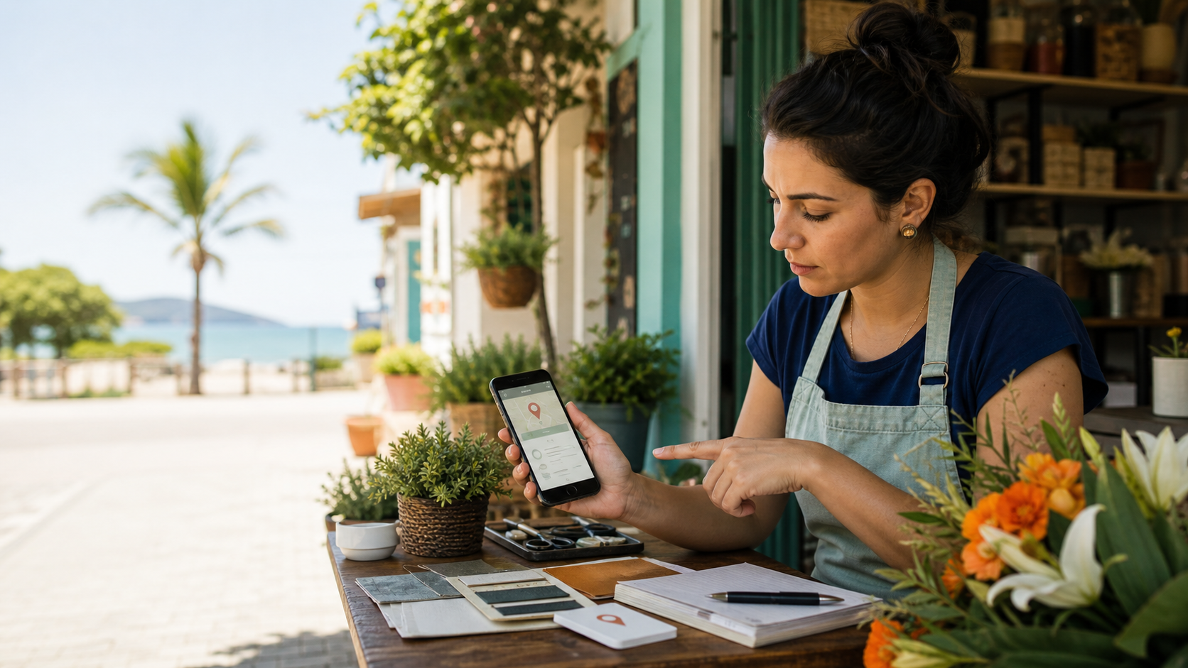 SEO local no Cambiju com pequeno negócio e informações de localização no celular