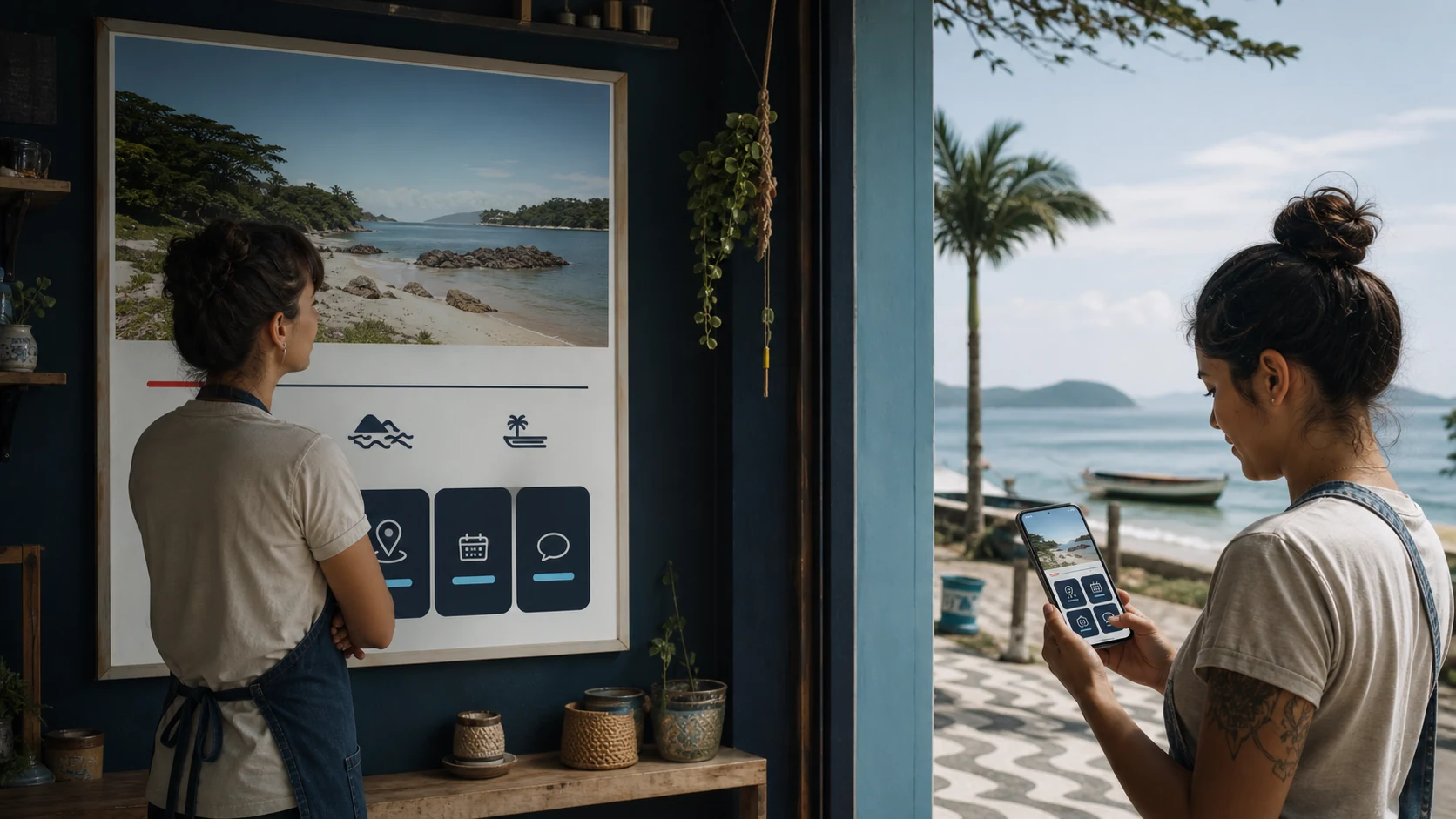Site mobile em Itapoá representado em decisão digital de negócio local