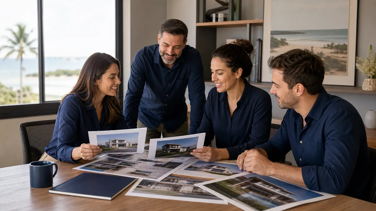 Cena editorial sobre tráfego pago para imobiliárias em uma empresa de Itapoá