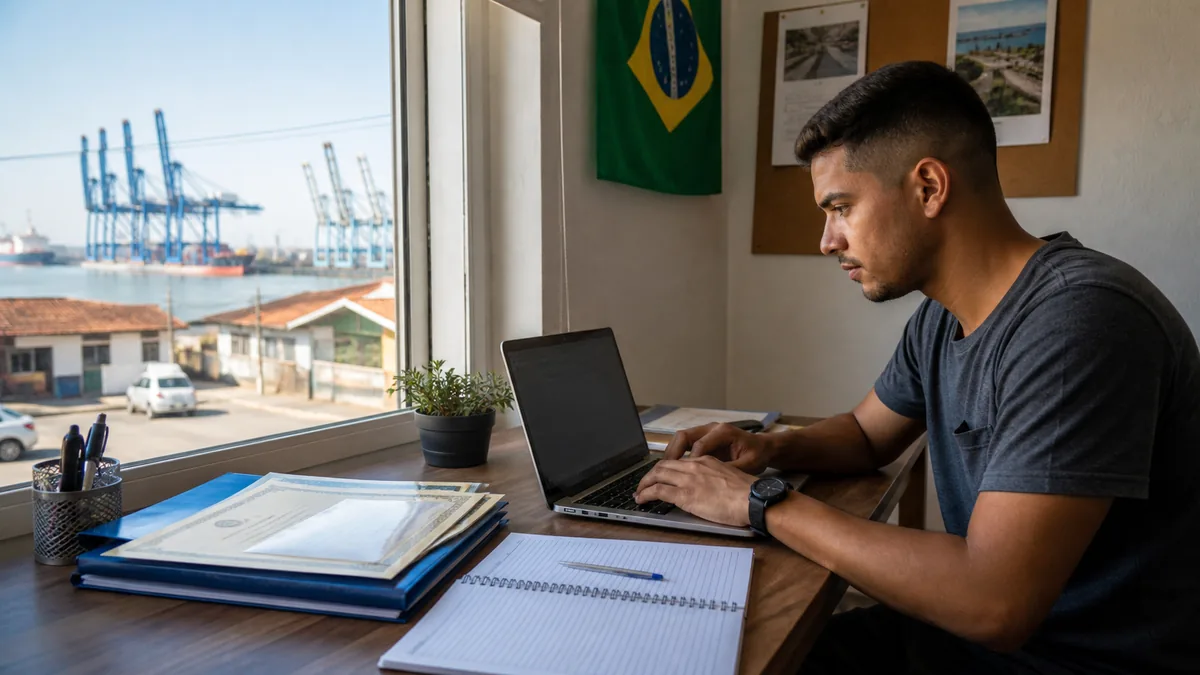 Candidata pesquisa vagas de emprego em Itapoá em notebook
